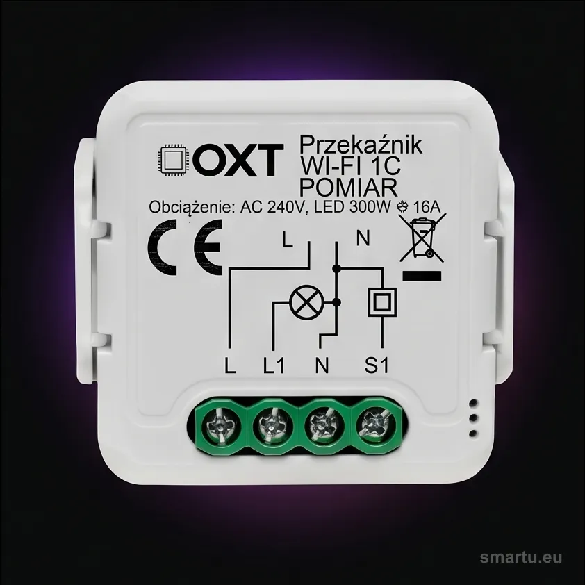 Moduł OXT przekaźnik 1 obwód pomiar 16A WIFI TUYA T220P, ujęcie 1