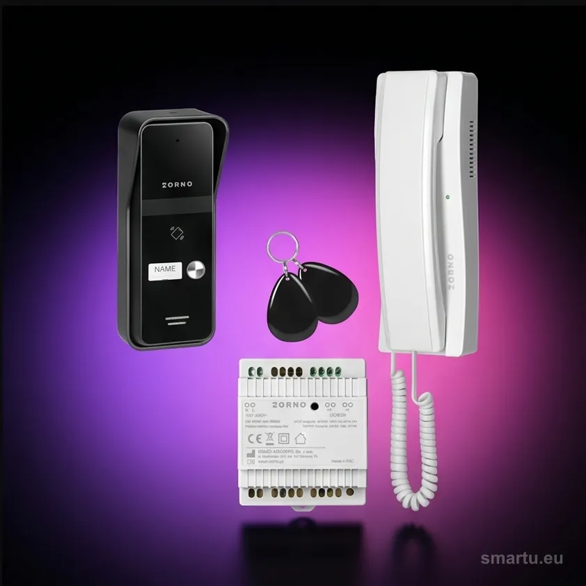 Domofon jednorodzinny ORNO ENIR OR-DOM-BA-935ZD/W 2-żyłowy, czytnik RFID, zasilacz, ujęcie 1