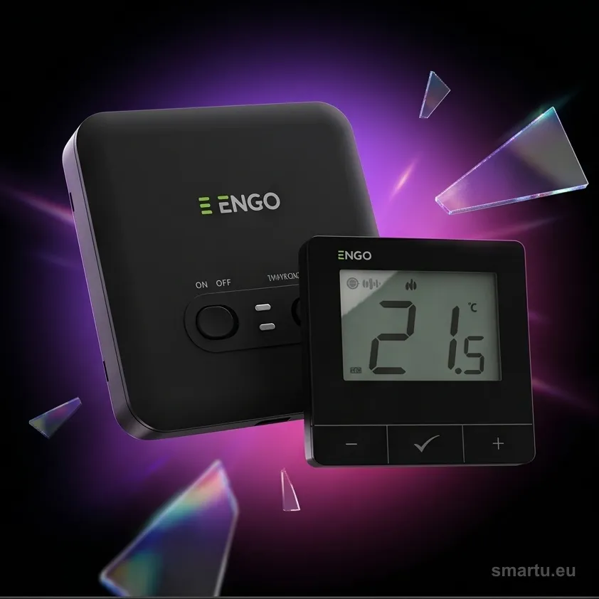 Termostat ENGO E20i-B Wi-Fi, bezprzewodowy regulator temperatury, sterowanie z aplikacji, czarny, ujęcie 1