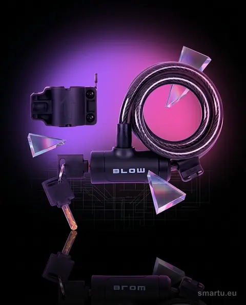 Blokada rowerowa linka 1m BLOW 10mm z 2 kluczami, zabezpieczenie antykradzieżowe Blokada rowerowa linka 1m BLOW 10mm z 2 kluczami, zabezpieczenie antykradzieżowe