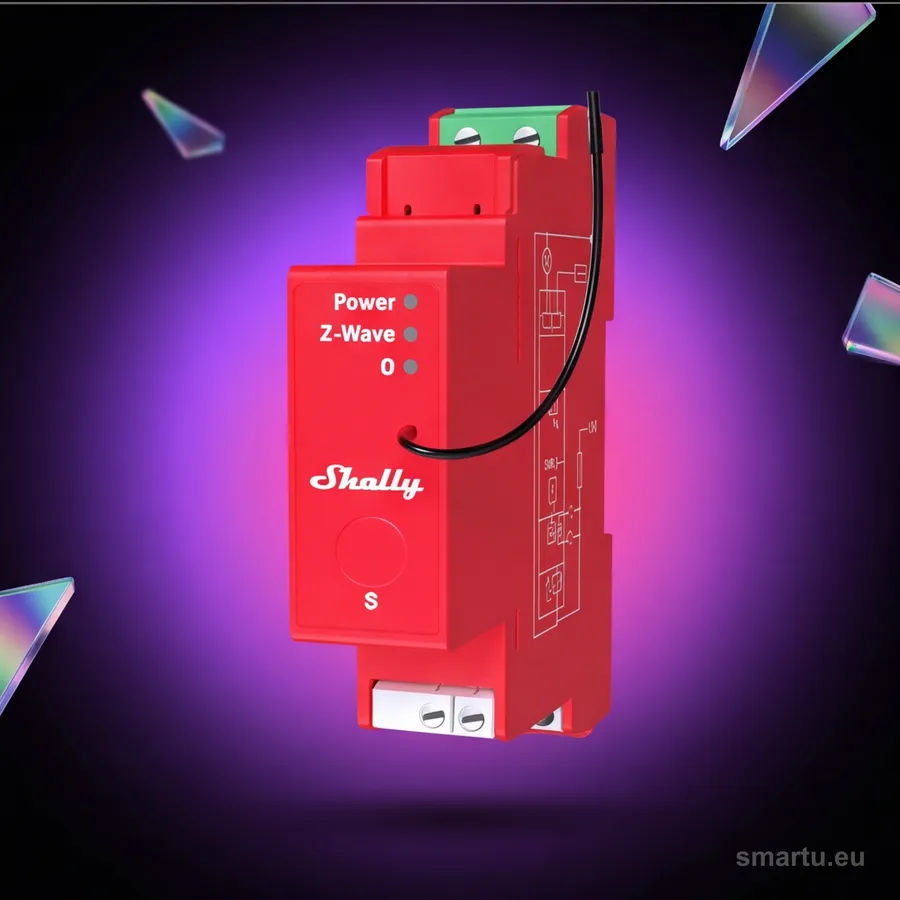 Shelly Qubino Wave PRO 1PM, przekaźnik Z-Wave 800 na szynę DIN, 1 kanał 16 A z pomiarem zużycia energii, ujęcie 1