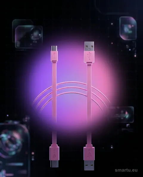 Kabel USB A, micro B 1,0m, płaski, różowy, ładowanie i transfer danych Kabel USB A, micro B 1,0m, płaski, różowy, ładowanie i transfer danych