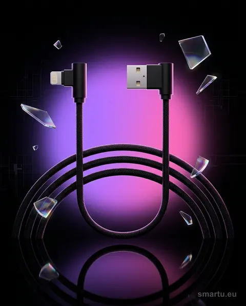 Kabel USB-A kątowy do iPhone/iPad/iPod 1m czarny – szybkie ładowanie i synchronizacja danych Kabel USB-A kątowy do iPhone/iPad/iPod 1m czarny – szybkie ładowanie i synchronizacja danych