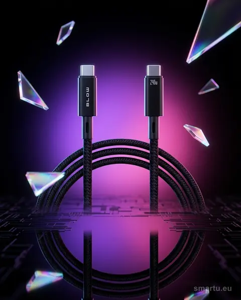 Kabel USB-C 4.0 40Gbps 240W 1m plecionka czarny, szybkie ładowanie PD Kabel USB-C 4.0 40Gbps 240W 1m plecionka czarny, szybkie ładowanie PD