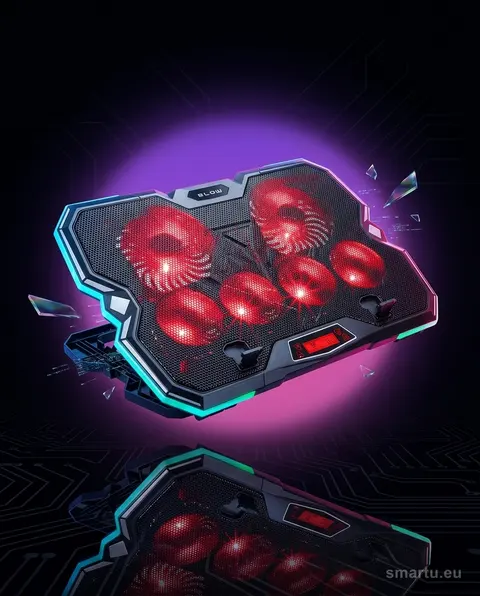 Podstawka chłodząca laptop BLOW VORTEX RGB 6 wentylatorów LED 390x265mm uchwyt telefon gaming Podstawka chłodząca laptop BLOW VORTEX RGB 6 wentylatorów LED 390x265mm uchwyt telefon gaming