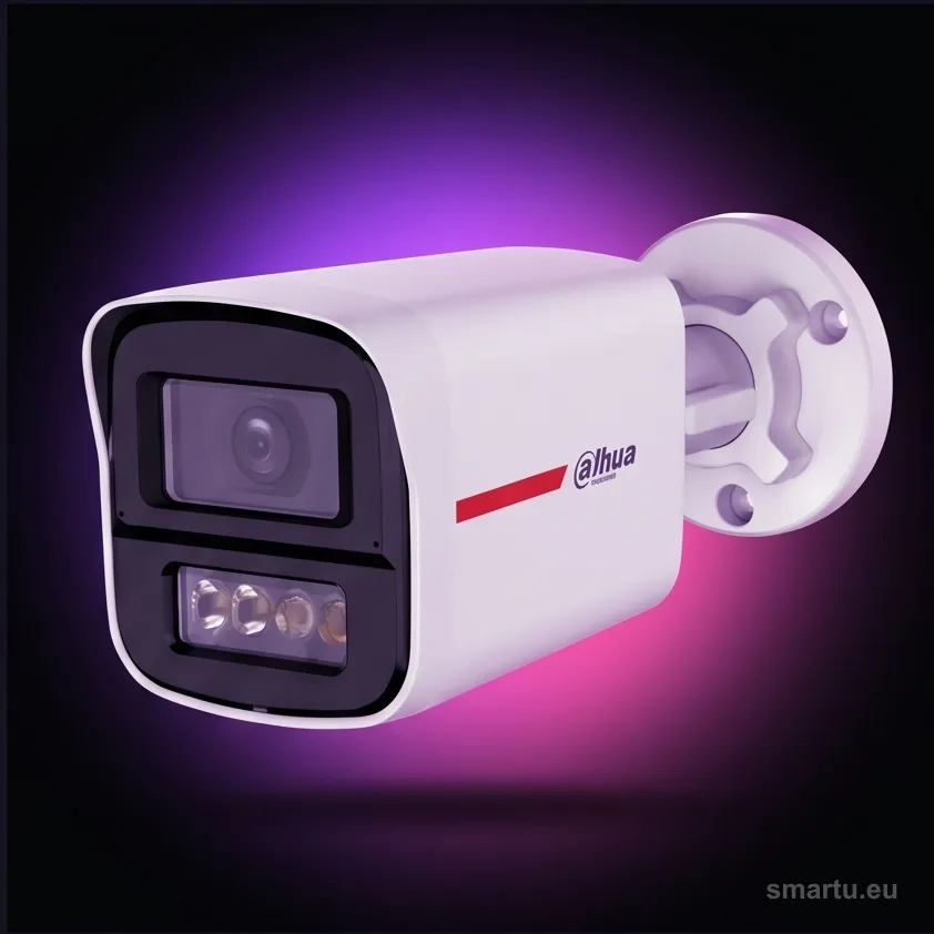 Kamera tubowa Dahua HAC-HFW1549X-IL-A-PRO Full-Color na elewacji domu Kamera tubowa Dahua HAC-HFW1549X-IL-A-PRO Full-Color na elewacji domu