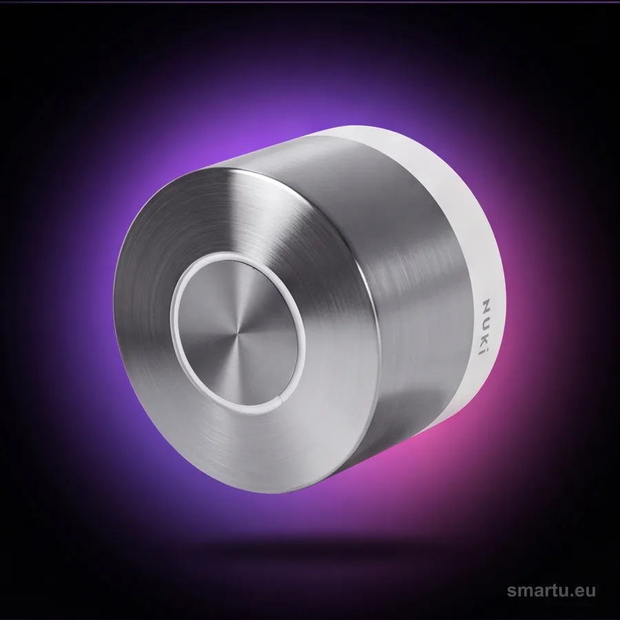 Zamek inteligentny NUKI Smart Lock Ultra na bialych drzwiach Zamek inteligentny NUKI Smart Lock Ultra na bialych drzwiach