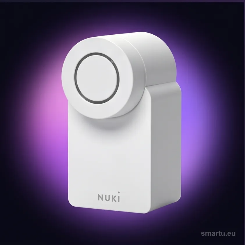 Zamek NUKI Smart Lock Go zamontowany na drzwiach od wewnątrz mieszkania Zamek NUKI Smart Lock Go zamontowany na drzwiach od wewnątrz mieszkania