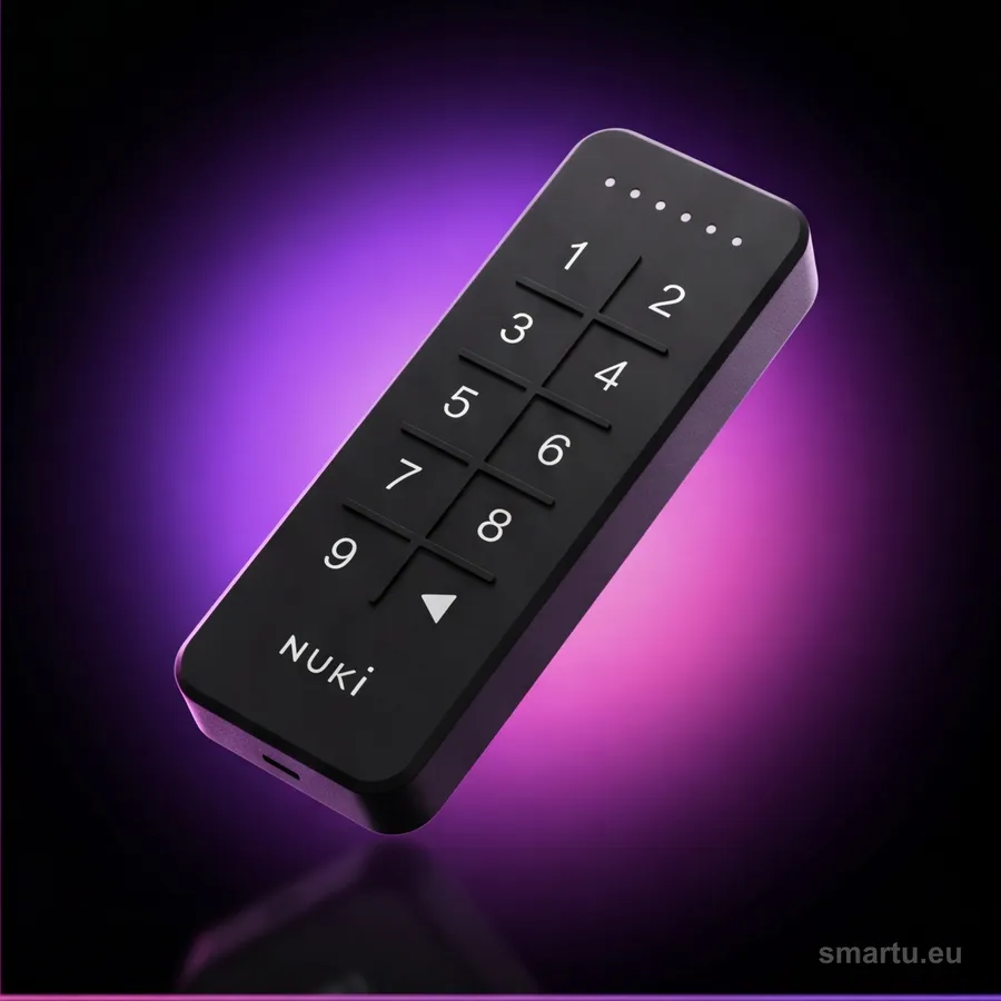 Klawiatura NUKI Keypad zamontowana przy drzwiach wejściowych Klawiatura NUKI Keypad zamontowana przy drzwiach wejściowych