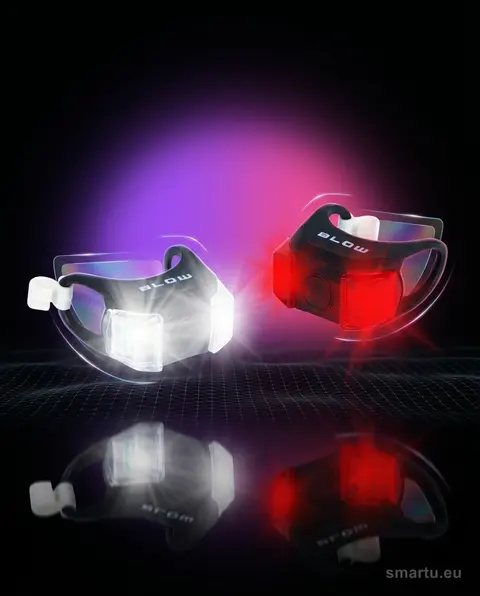 BLOW BL-07 lampki rowerowe przód tył LED zestaw 2 szt. silikonowy uchwyt bateria AG10 BLOW BL-07 lampki rowerowe przód tył LED zestaw 2 szt. silikonowy uchwyt bateria AG10
