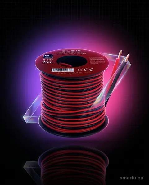 Przewód głośnikowy 2×0,22mm 25m czarno-czerwony do systemów audio i CAR-AUDIO Przewód głośnikowy 2×0,22mm 25m czarno-czerwony do systemów audio i CAR-AUDIO