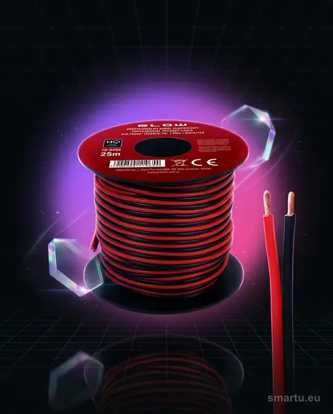 Przewód głośnikowy 2×0,75mm 25m czarno-czerwony do audio Przewód głośnikowy 2×0,75mm 25m czarno-czerwony do audio