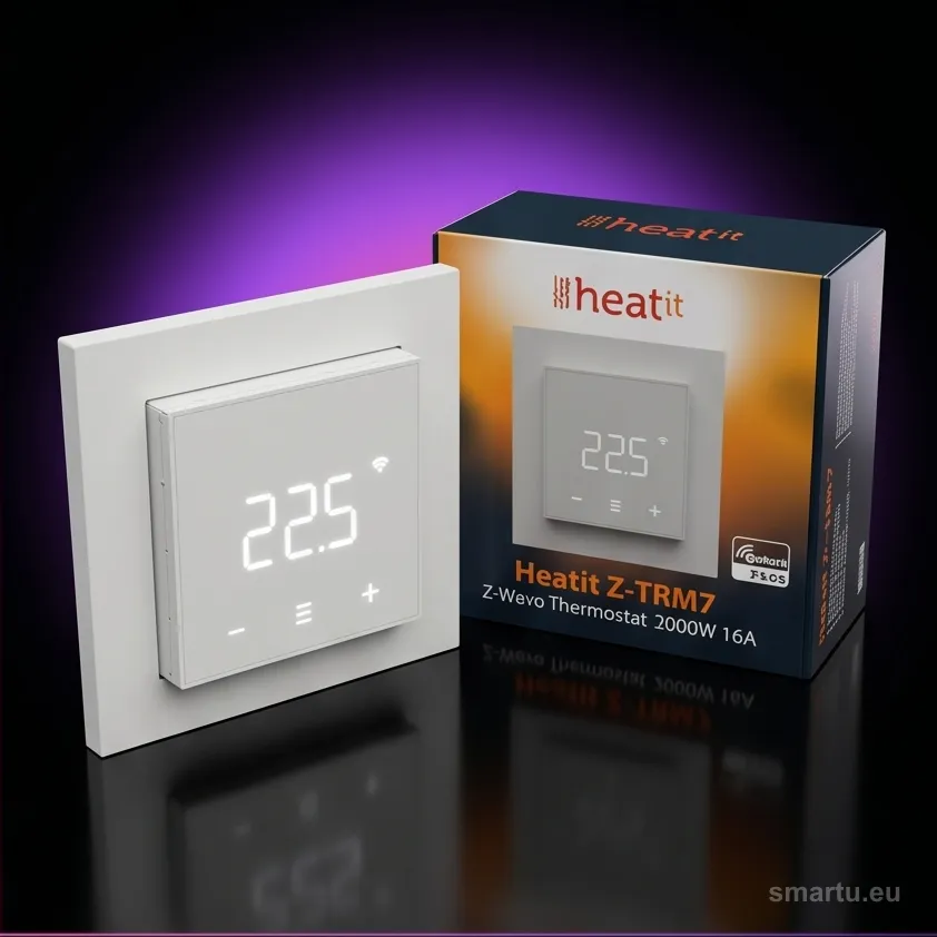 Termostat Heatit Z-TRM7 w bieli RAL 9003 na ścianie Termostat Heatit Z-TRM7 w bieli RAL 9003 na ścianie