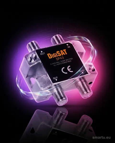 DigiSat Rozgałęźnik sygnału F 1:3, 5-2400MHz, do instalacji TV/SAT, ekranowany, odlewana obudowa cynkowa DigiSat Rozgałęźnik sygnału F 1:3, 5-2400MHz, do instalacji TV/SAT, ekranowany, odlewana obudowa cynkowa