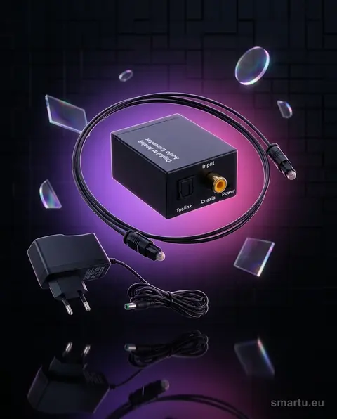 Konwerter optyczny TOSLINK DAC na RCA z zasilaczem, Coaxial, cyfrowy na analogowy Konwerter optyczny TOSLINK DAC na RCA z zasilaczem, Coaxial, cyfrowy na analogowy