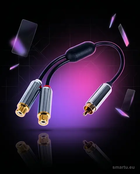 Rozgałęziacz RCA wtyk na 2 gniazda 15cm metal oplot miedziany Rozgałęziacz RCA wtyk na 2 gniazda 15cm metal oplot miedziany