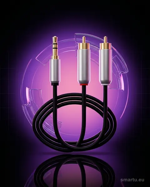 Przyłącze Jack 3,5 mm, 2x RCA 1,5 m metalowe wtyki Przyłącze Jack 3,5 mm, 2x RCA 1,5 m metalowe wtyki
