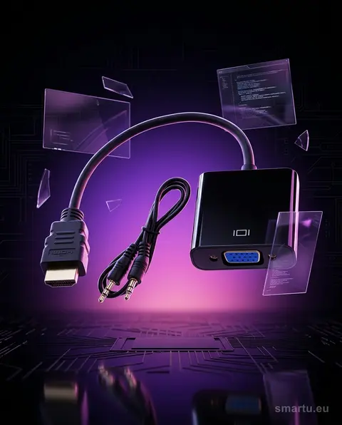 Adapter HDMI wtyk-VGA gniazdo z audio 3,5mm i kablem, konwerter sygnału do monitora/projektora Adapter HDMI wtyk-VGA gniazdo z audio 3,5mm i kablem, konwerter sygnału do monitora/projektora