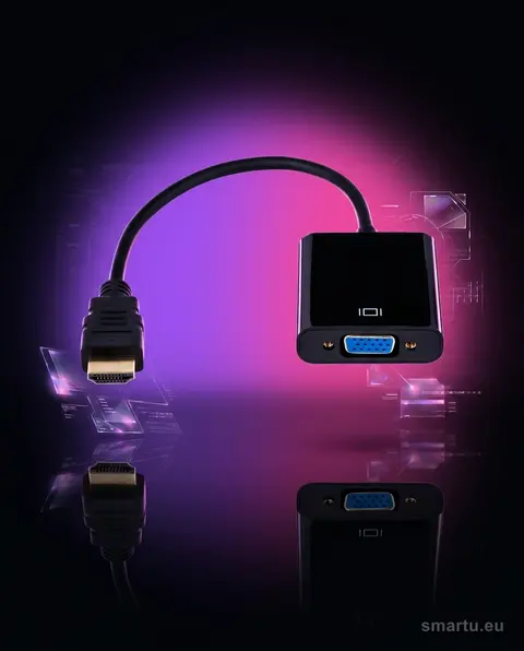 Adapter HDMI męski na VGA żeński z kablem, konwerter sygnału cyfrowego na analogowy do Full HD 1080p, Plug & Play Adapter HDMI męski na VGA żeński z kablem, konwerter sygnału cyfrowego na analogowy do Full HD 1080p, Plug & Play