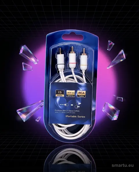 Kabel audio Jack 2,5 mm stereo, 2x RCA 1,5 m do urządzeń przenośnych, wzmacniaczy audio Kabel audio Jack 2,5 mm stereo, 2x RCA 1,5 m do urządzeń przenośnych, wzmacniaczy audio