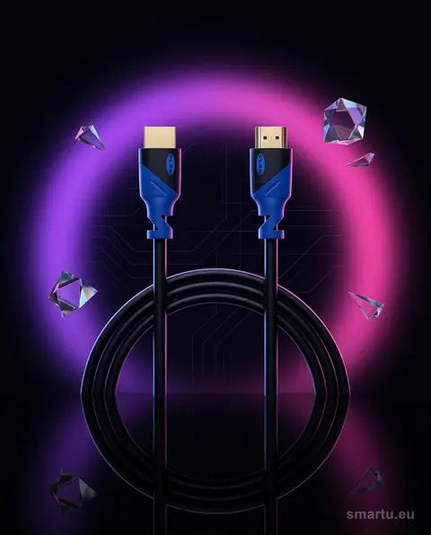 Przyłącze HDMI-HDMI BLUE 3m 4K 60Hz złocone wtyki HDMI 2.0 Przyłącze HDMI-HDMI BLUE 3m 4K 60Hz złocone wtyki HDMI 2.0