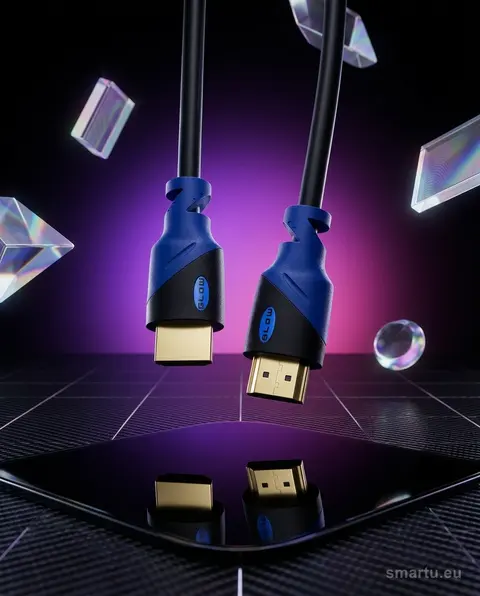 Przyłącze HDMI-HDMI BLUE 5m złocone wtyki 4K 2160p 60Hz Przyłącze HDMI-HDMI BLUE 5m złocone wtyki 4K 2160p 60Hz