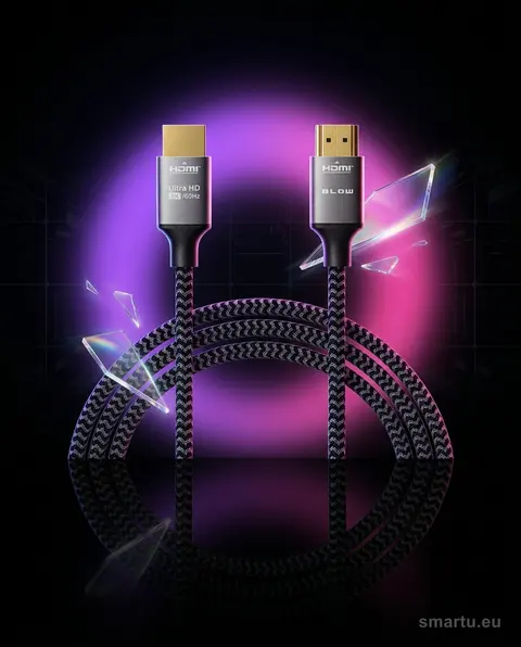 Przyłącze HDMI-HDMI 8K 2m plecionka SILVER, kabel transmisji obrazu i dźwięku Przyłącze HDMI-HDMI 8K 2m plecionka SILVER, kabel transmisji obrazu i dźwięku