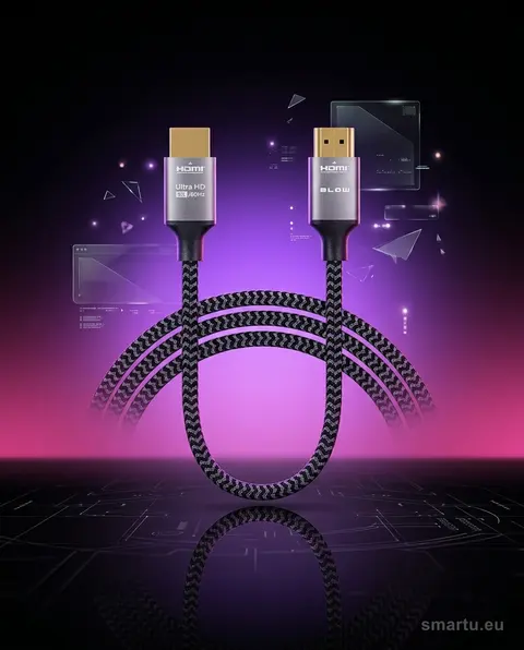 Kabel HDMI-HDMI 8K 3m plecionka silver wysokiej jakości sygnał video audio Kabel HDMI-HDMI 8K 3m plecionka silver wysokiej jakości sygnał video audio