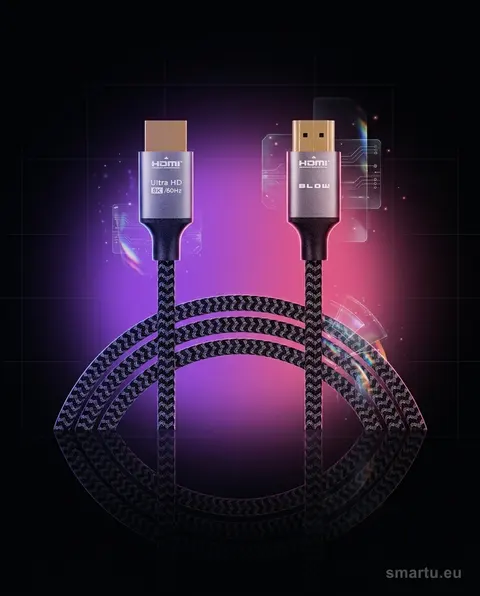 Przyłącze HDMI-HDMI 8K 5m plecionka silver, kabel 48Gb/s do monitora TV konsoli Przyłącze HDMI-HDMI 8K 5m plecionka silver, kabel 48Gb/s do monitora TV konsoli