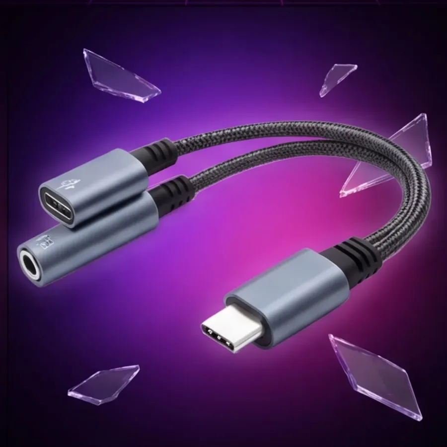 Adapter Qoltec USB-C 2w1 | USB-C | Jack 3.5mm | PD 15W | 10cm — zdjęcie główne, smartu.eu Adapter Qoltec USB-C 2w1 | USB-C | Jack 3.5mm | PD 15W | 10cm — zdjęcie główne, smartu.eu