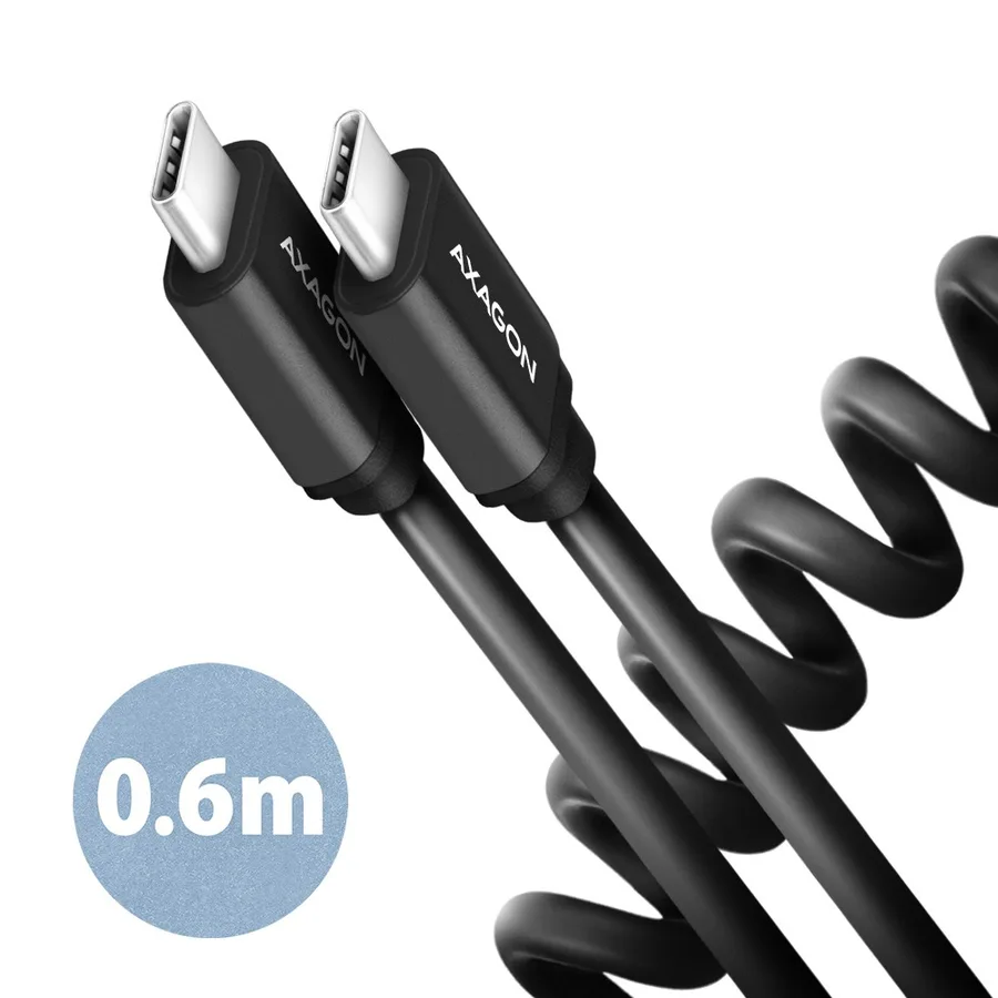 AXAGON BUCM-CM10TB Kabel Twister USB-C - USB-C, 0,6m, USB 2.0, 3A, ALU, PVC Czarny — zdjęcie producenta