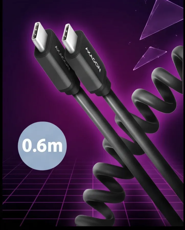 AXAGON BUCM-CM10TB Kabel Twister USB-C - USB-C, 0,6m, USB 2.0, 3A, ALU, PVC Czarny — zdjęcie główne, smartu.eu