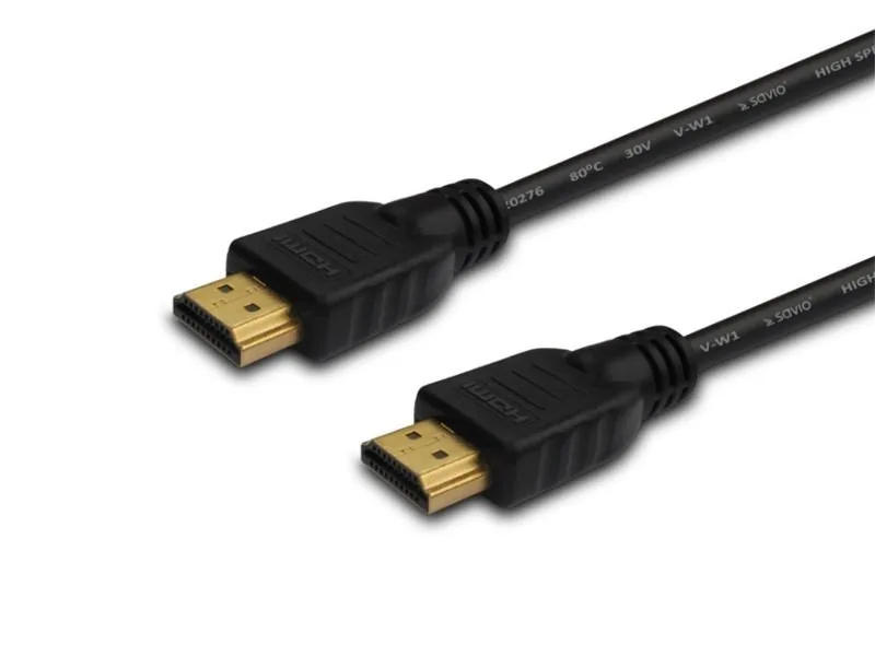 Kabel Savio HDMI (M) 2m, czarny, złote końcówki, v1.4 high speed, ethernet/3D wielopak 10 — zdjęcie producenta