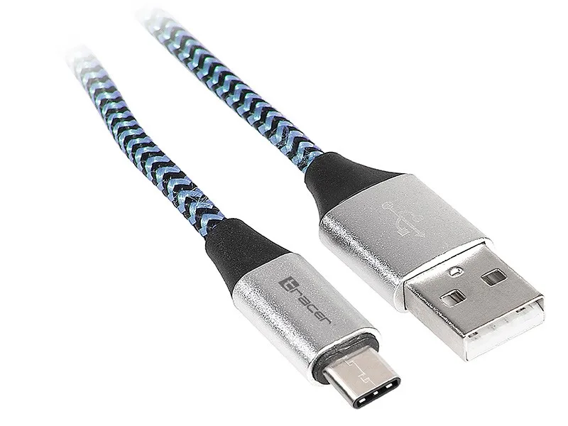 Kabel Tracer USB 2.0 Type-C A męski - C męski 1,0m czarno-niebieski — zdjęcie producenta
