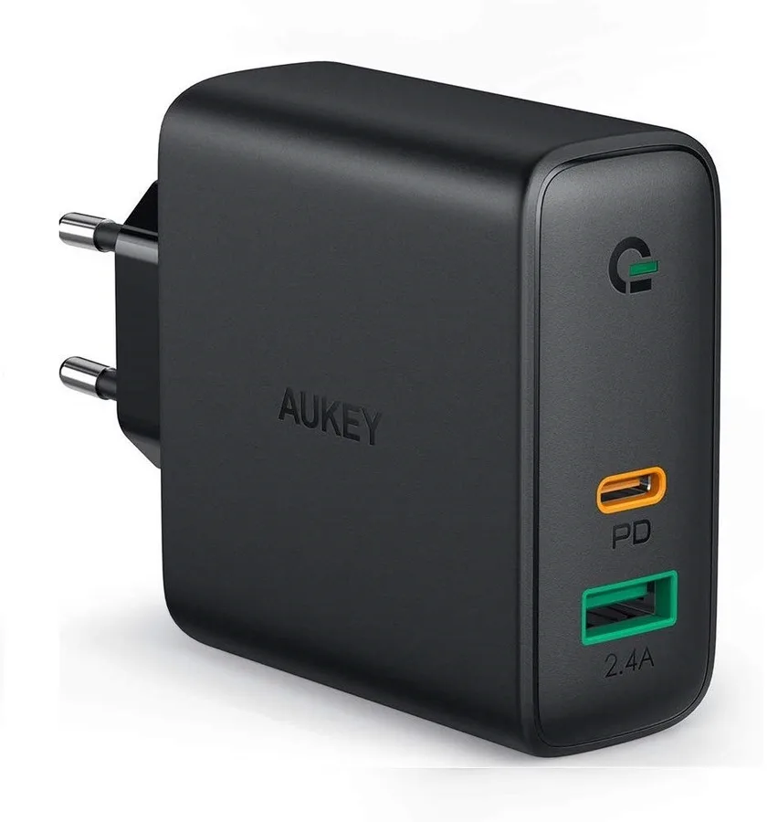 AUKEY PA-D1 ładowarka sieciowa 2xUSB Power Delivery (1xUSB A+1xUSB C) 5.4A 30W Dynamic — zdjęcie producenta