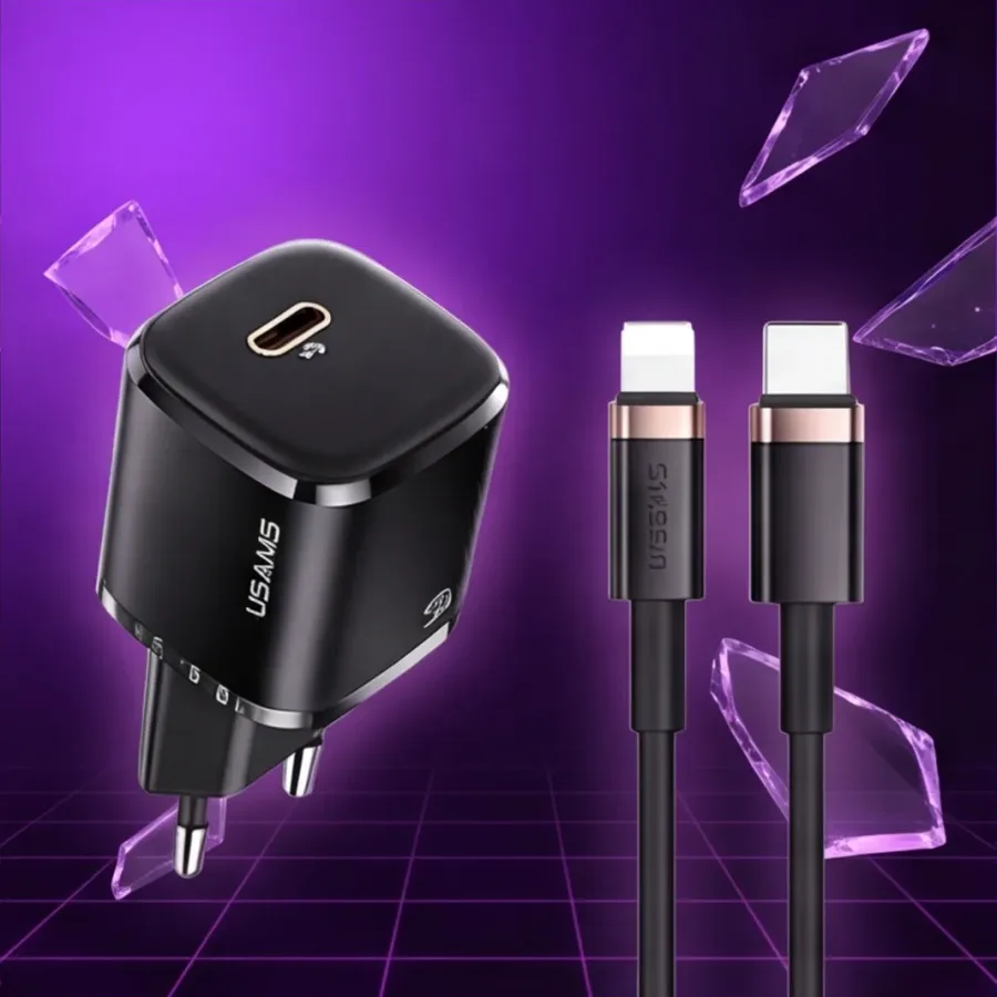 Ładowarka USAMS sieciowa 1xUSB-C T36 20W + kabel Lightning PD3.0 Fast Charging — zdjęcie główne, smartu.eu