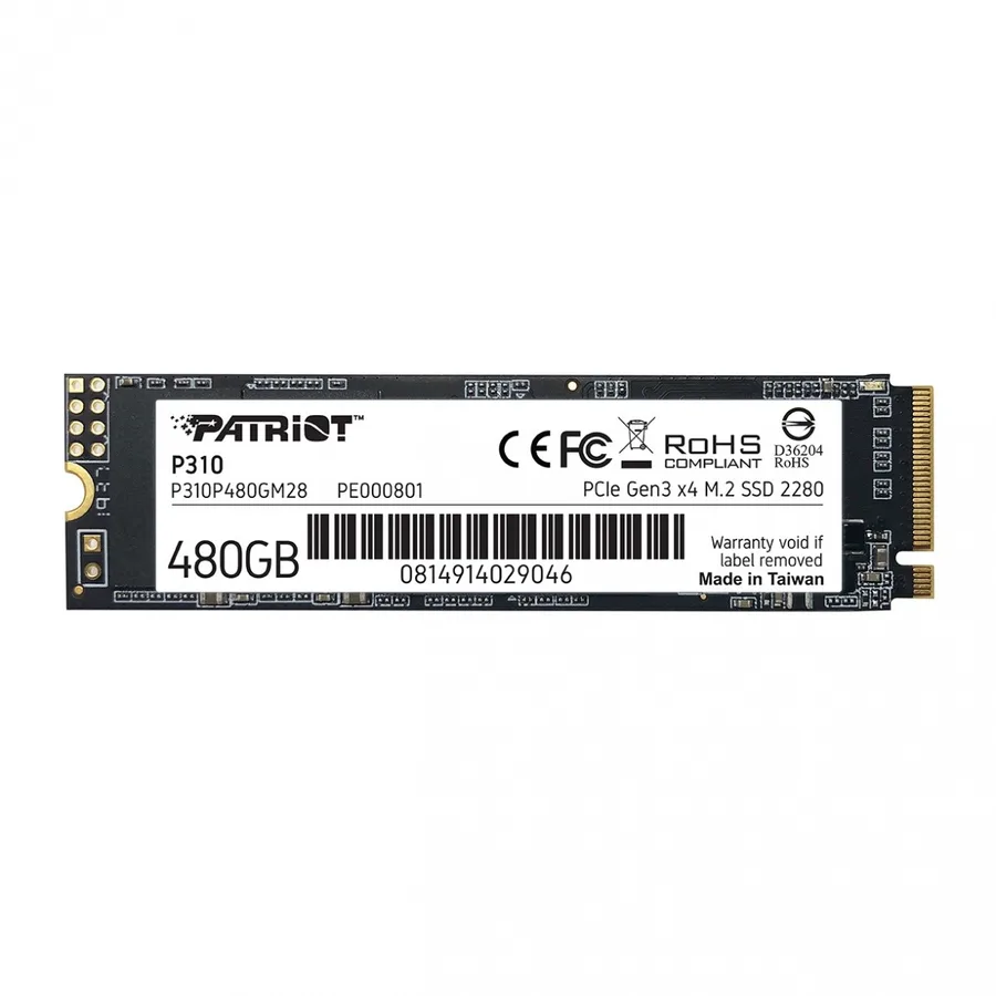 Dysk Patriot SSD P310 480GB M.2 2280 1700/1500 PCIe NVMe Gen3 x 4 — zdjęcie producenta
