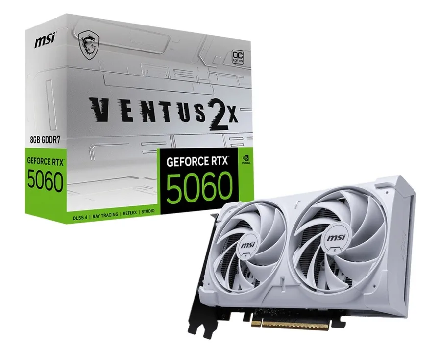 Karta MSI graficzna GeFroce RTX 5060 8G VENTUS 2X OC WHITE — zdjęcie producenta Karta MSI graficzna GeFroce RTX 5060 8G VENTUS 2X OC WHITE — zdjęcie producenta