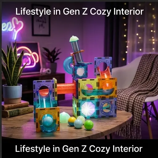 Zbliżenie na reflektor i lampkę oświetleniową z zestawu 49 elementów marble run Zbliżenie na reflektor i lampkę oświetleniową z zestawu 49 elementów marble run