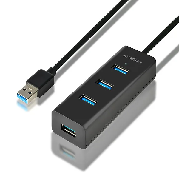 AXAGON HUE-S2BL Hub 4-portowy USB 3.2 Gen 1 charging hub, 1.2m kabel, microUSB dodatkowe — zdjęcie producenta AXAGON HUE-S2BL Hub 4-portowy USB 3.2 Gen 1 charging hub, 1.2m kabel, microUSB dodatkowe — zdjęcie producenta