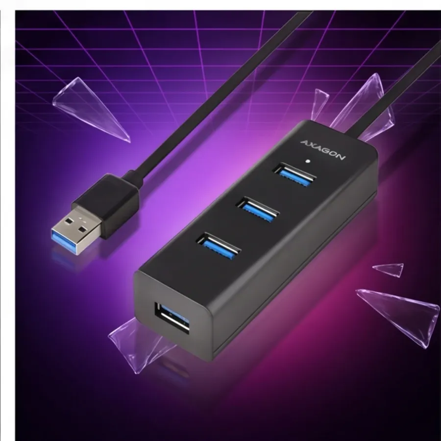 AXAGON HUE-S2BL Hub 4-portowy USB 3.2 Gen 1 charging hub, 1.2m kabel, microUSB dodatkowe — zdjęcie główne, smartu.eu AXAGON HUE-S2BL Hub 4-portowy USB 3.2 Gen 1 charging hub, 1.2m kabel, microUSB dodatkowe — zdjęcie główne, smartu.eu