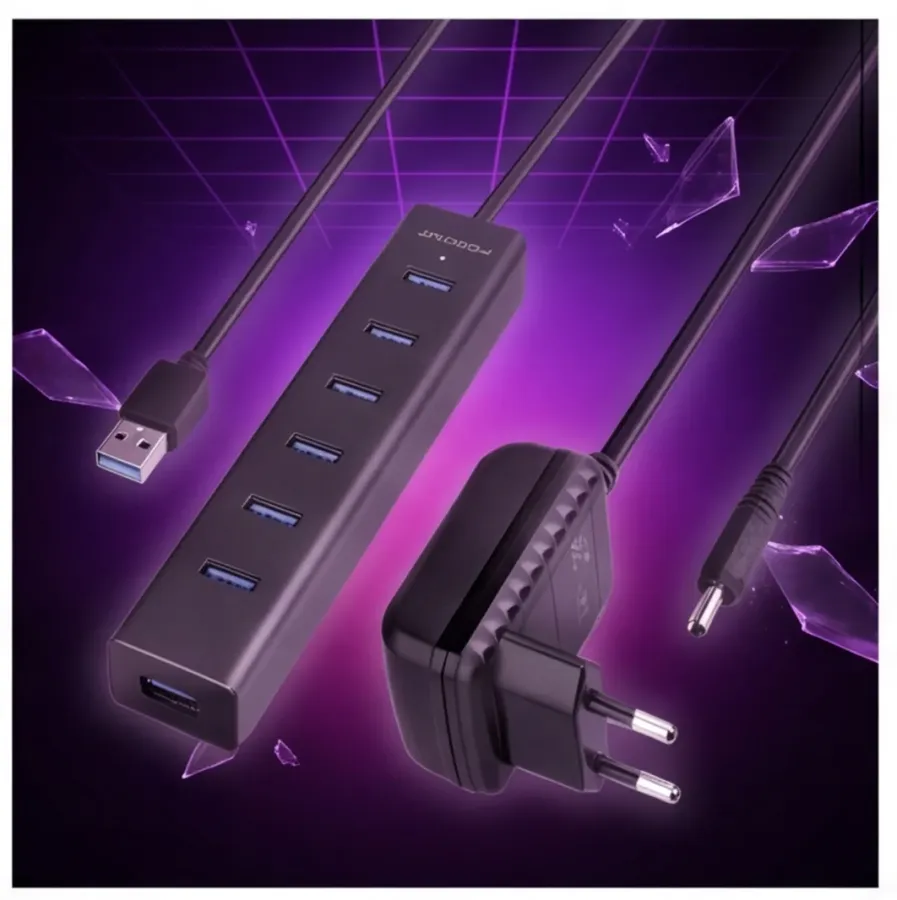 AXAGON HUE-SA7BP Hub 7-portowy USB 3.2 GEN 1 aluminum charging hub, AC adapter — zdjęcie główne, smartu.eu