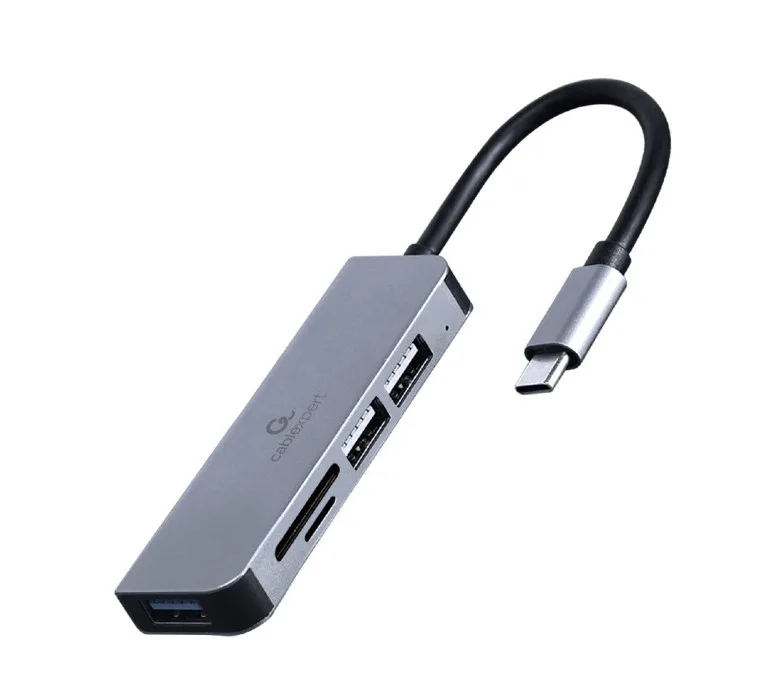 Hub Gembird 3-portowy USB-C, USB 2.0x2, USB 3.0, czytnik kart — zdjęcie producenta