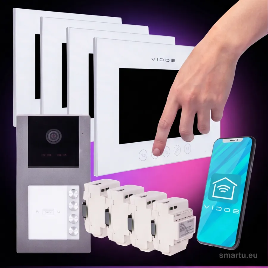 Wideodomofon VIDOS X czterorodzinny 4xM11W-X S11-4 stacja FullHD RFID i monitory 7 cali WiFi Wideodomofon VIDOS X czterorodzinny 4xM11W-X S11-4 stacja FullHD RFID i monitory 7 cali WiFi