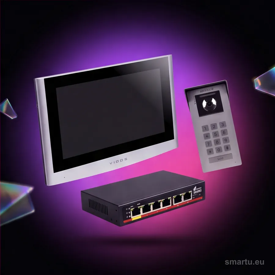 Zestaw wideodomofon VIDOS IPX S100 i M100 stacja zewnętrzna i monitor wideo białe tło Zestaw wideodomofon VIDOS IPX S100 i M100 stacja zewnętrzna i monitor wideo białe tło