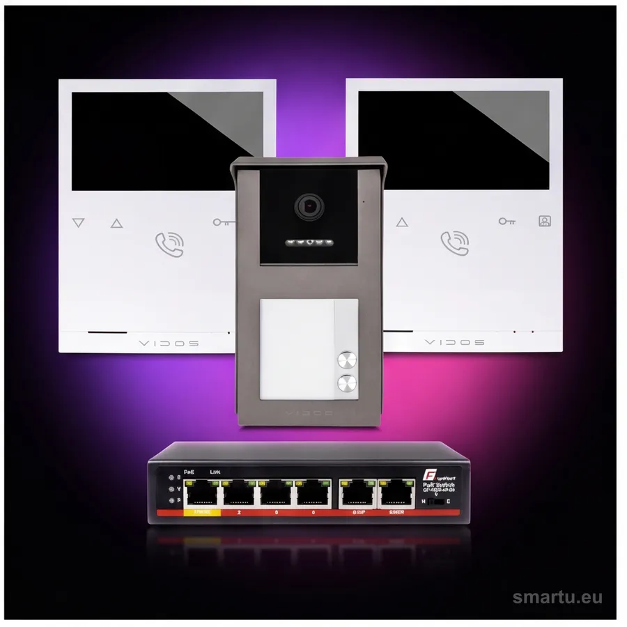 VIDOS IPX S101-2 M101 zestaw wideodomofonu IP 2-rodzinny HD kamera 125 st PoE monitor 4,3 cala VIDOS IPX S101-2 M101 zestaw wideodomofonu IP 2-rodzinny HD kamera 125 st PoE monitor 4,3 cala