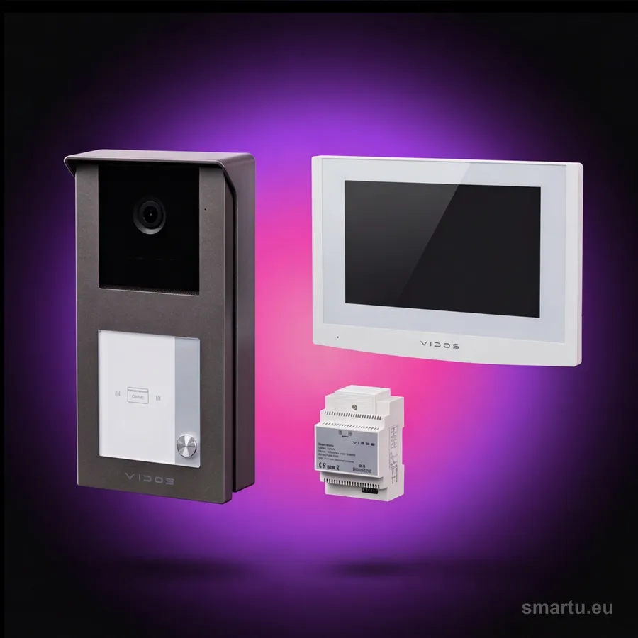 Zestaw wideodomofon VIDOS 2IP S201-1 stacja zewnętrzna i biały monitor M200W-X białe tło Zestaw wideodomofon VIDOS 2IP S201-1 stacja zewnętrzna i biały monitor M200W-X białe tło