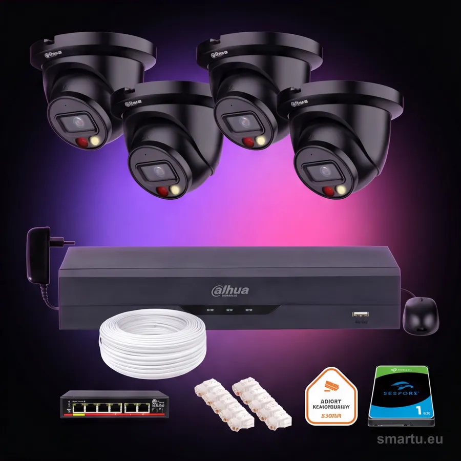 Dahua IPC-HDW2849TM-S-IL-BLACK zestaw 4 kamer IP 8Mpx 4K czarne WizSense Dual Light dysk twardy NVR Dahua IPC-HDW2849TM-S-IL-BLACK zestaw 4 kamer IP 8Mpx 4K czarne WizSense Dual Light dysk twardy NVR