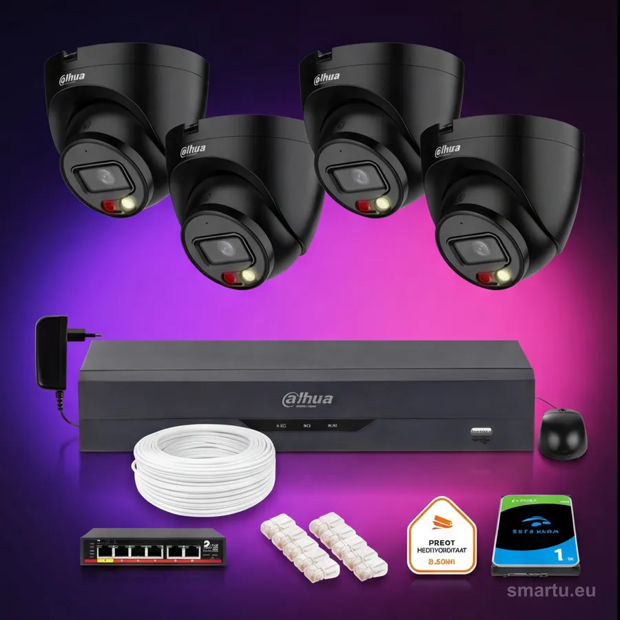 Dahua zestaw monitoringu IP 4mpx 4 kamery zewnętrzne NVR dysk twardy PoE Dual Light WizSense
