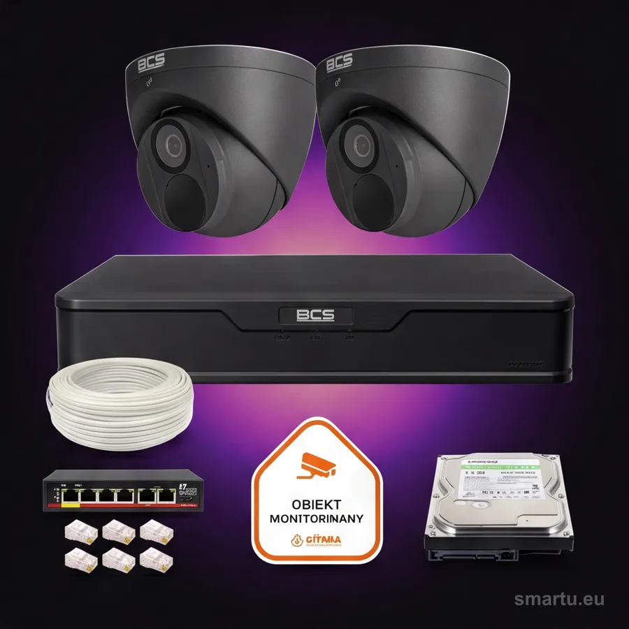 Zestaw monitoringu IP BCS Point 2x Kamera BCS-P-EIP28FWR3-Ai2-G Rejestrator z dyskiem